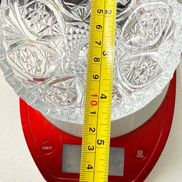 Vintage Footed Clear Cut Glass Bowl With Sawtooth Rim 5" Tall Heavy Decorative P - Picture 9 of 10